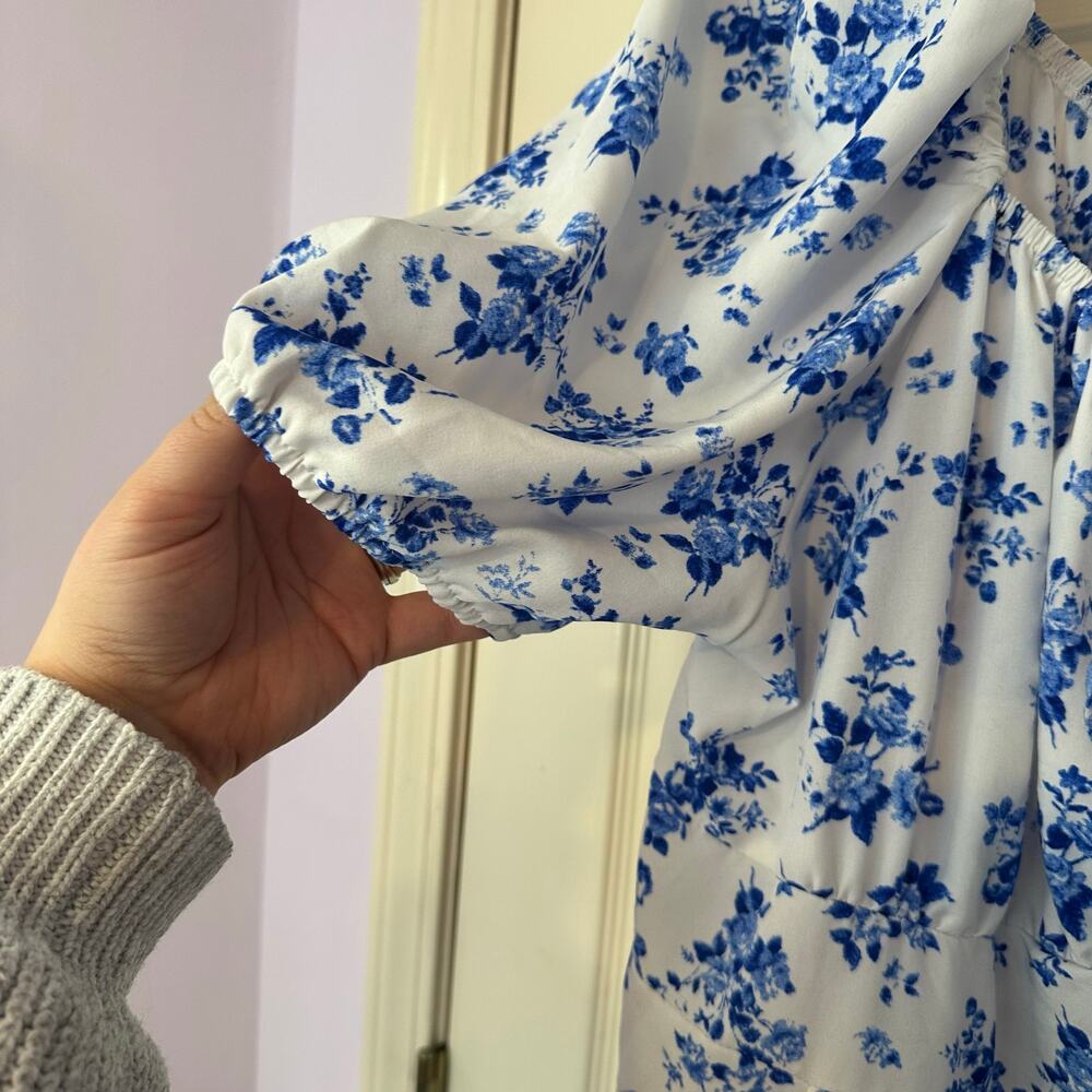 SHEIN Puff Sleeve Floral Milkmaid Maxi Dress Size 3X Peasant Split Thigh - Picture 7 of 9